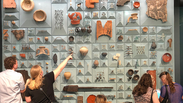 At the artifact wall of the Temple of Mithras