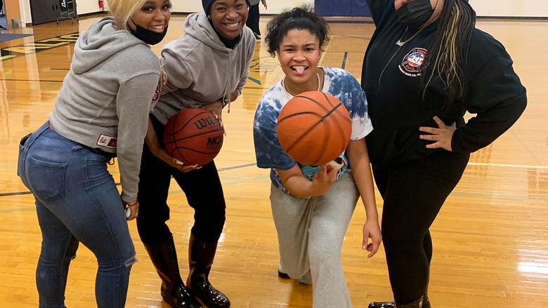 Tyliyah Vereen, Maya Powell Braianna Smith, and Sarah Desrosiers enjoy some downtime together.