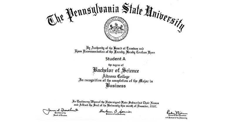 Sample Penn State Diploma