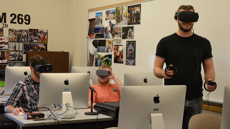 Tyler Talarico-Yunker, Dakota Kistler, and Stephen Harvey, now RTE graduates, were among the first students to test virtual reality headsets new to the program in 2018.