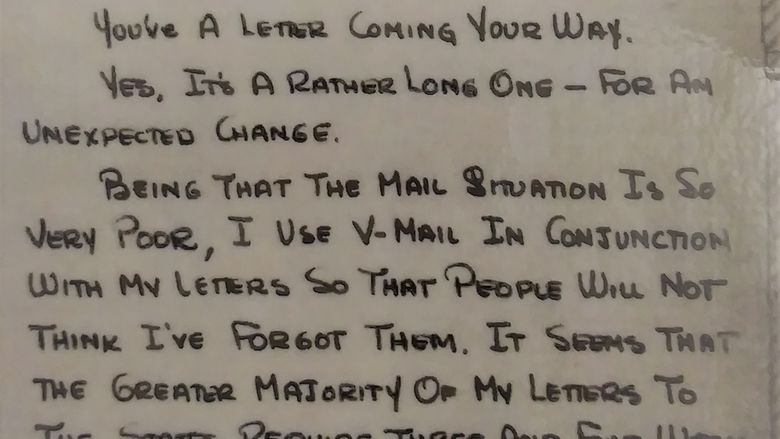 Image of a piece of Victory Mail from a Penn State Altoona student during World War II.