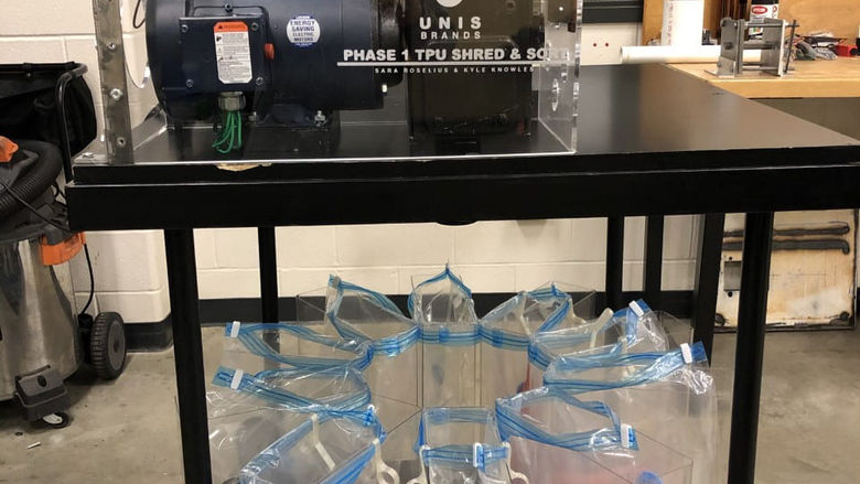 UnisBrands's new shredder, a senior EMET capstone project by Sara Roselius and Kyle Knowles.