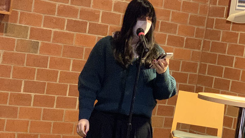 Student performer at the Hard Freight Cafe