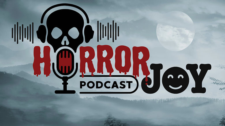 The logo for the Horror Joy podcast, featuring a skull speaking into a microphone