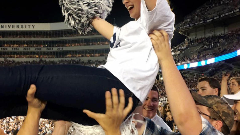 Gabrielle Davidson cheering on the Penn State football team