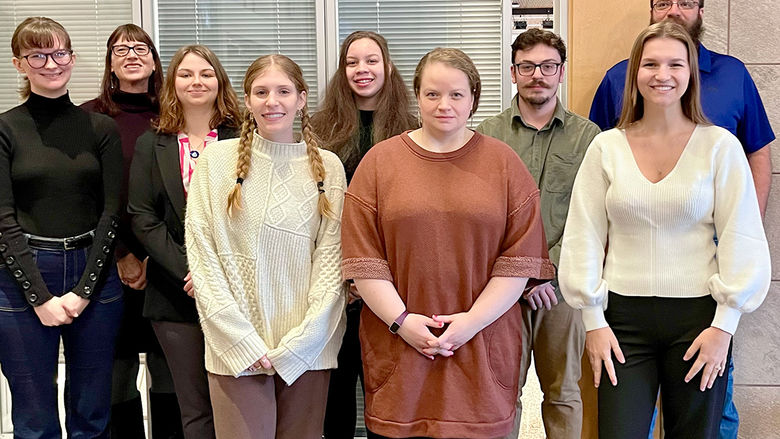 Kathryn Maille, Megan Simpson (Associate Professor of English and Women's, Gender, and Sexuality Studies), Eve Ergler, Hollie Keller, Emera Gregor, Rebecca Reeder, Aidan Pellegrino, Ella Gable, and James Miller.