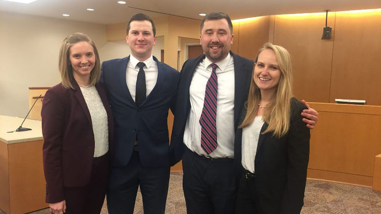 Caitlyn Idoine, Jesse Knowlden '13, Andrew Radin, Ruby Wilz, the four University of Cincinnati law students working on the Ru-El Sailor case at the time of his release from prison.