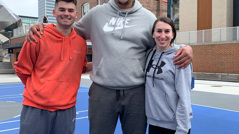 Gardner with CAPS counselor Alyssa Luther Vasko and student Kadyn Carey at the NCAA Inclusion Forum.