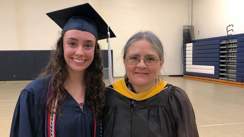 Kate Kearse (left) with Mary Kananen, associate teaching professor of biology