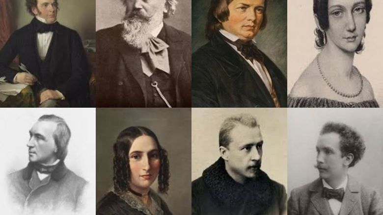 a collage of German composers known for writing Lieder