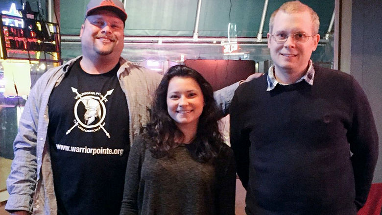 Simington with other comedians at Spaghetti Benders in Indiana, Pennsylvania
