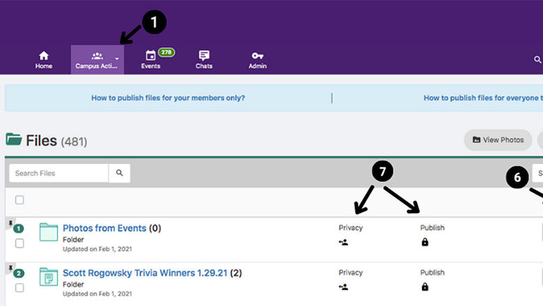 A screen capture of a page in Connect showing how students can organize files.