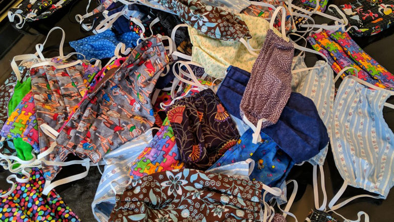 A pile of homemade masks gathered by Angela Buccellato for hospitals in her region.