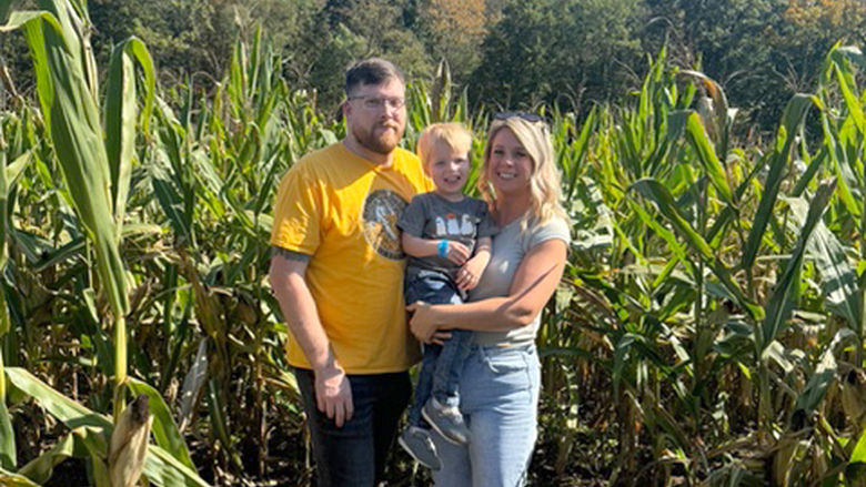 Michael Balmford with wife Allison and son Noah at a corn maze this year.