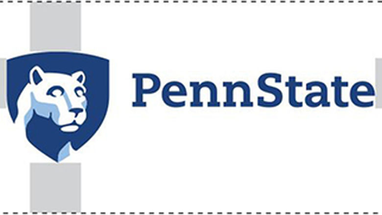 Showing the minimum amount of clear space needed around the Penn State mark with visual guides