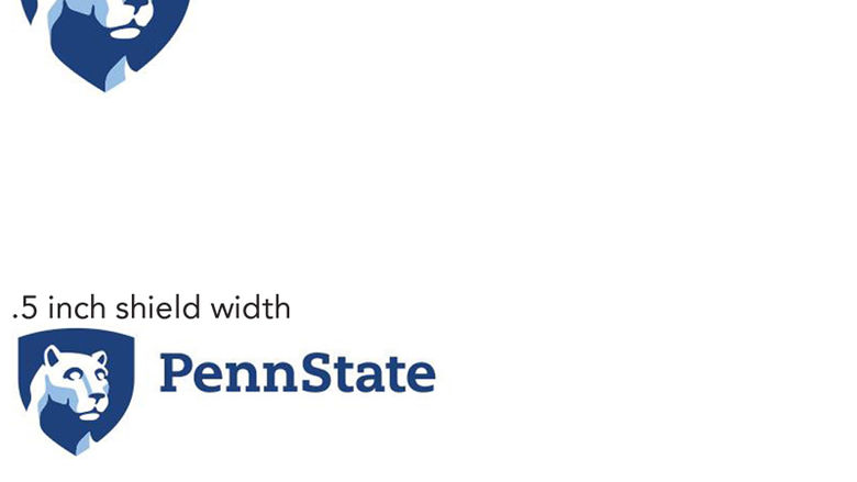 A chart showing the Penn State mark at various sizes, from 1 inch in width to .3 inches in width