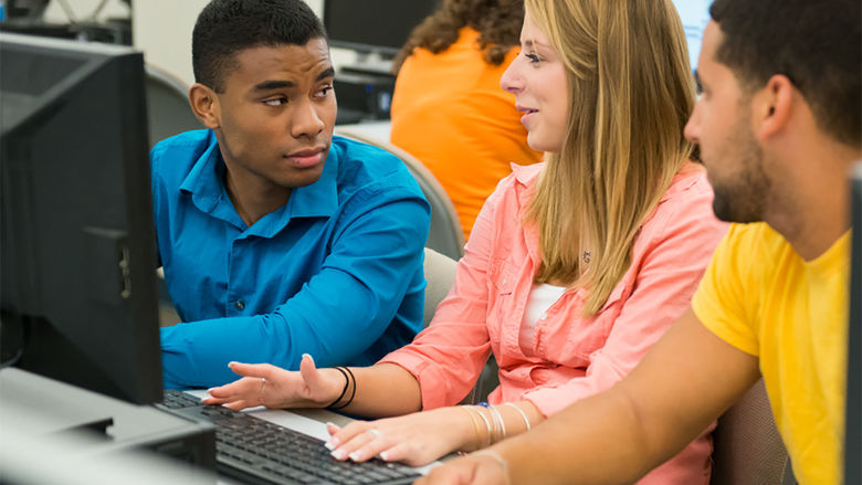 Students work on a project in a computer lab