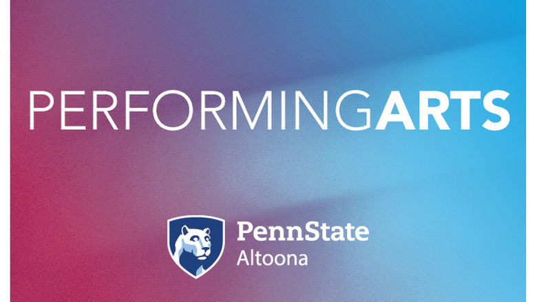 A blue and purple square reading Performing Arts at Penn State Altoona