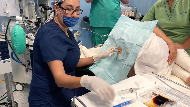 Paola Jaramillo Calderon performs an epidural at a hospital in Mexico.