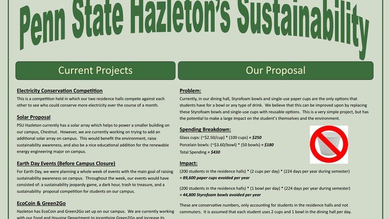 Student government proposal to replace Styrofoam at Penn State Hazleton's dining hall