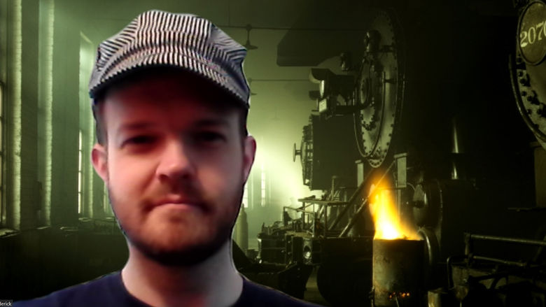 Jared Frederick in railroad gear