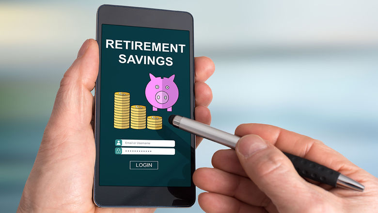 A cell phone with the words retirement savings on it