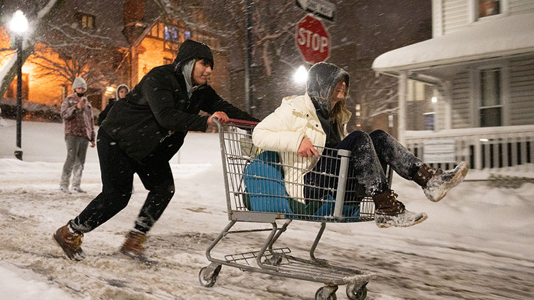 Shopping cart in the snow