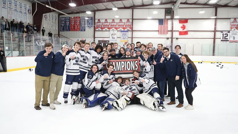 Team photo after the College Hockey East championship win.