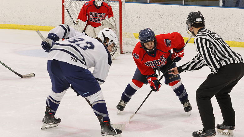 Tyler Kearney at the face-off of Penn State Altoona’s third match up with Robert Morris University.