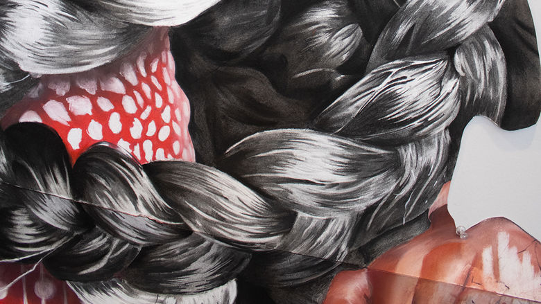 Artwork by Zoraye Cyrus depicting gray braided hair