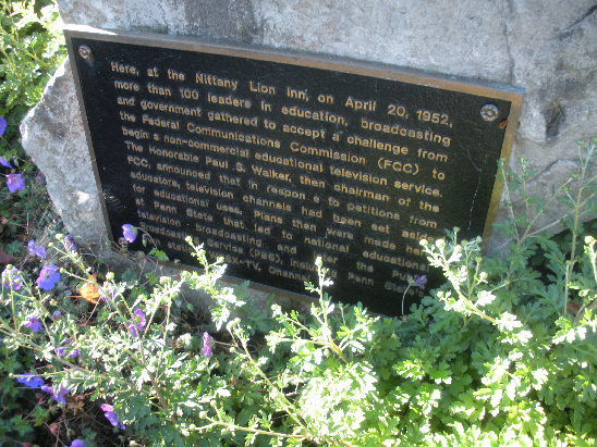 Plaque commemorating birth of educational television outside the Outreach Building