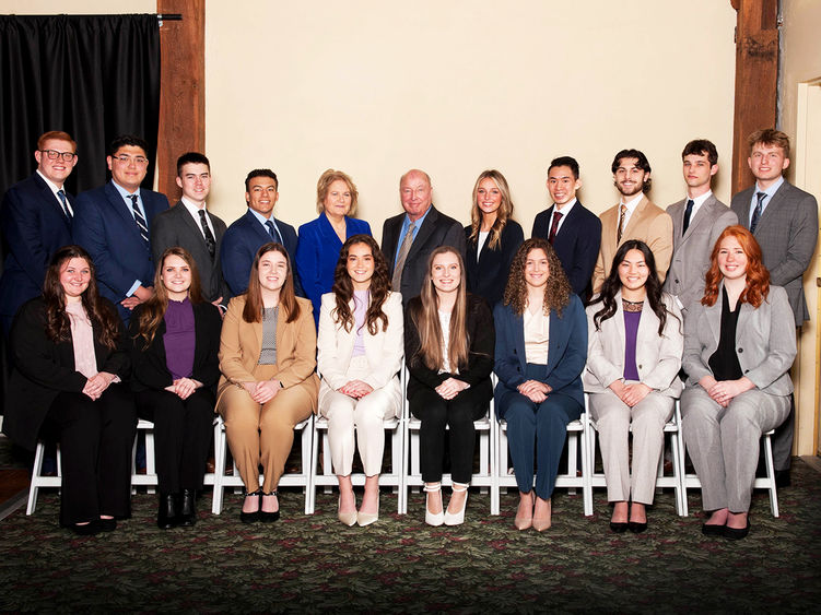 The 12th class of Sheetz Fellows pose for a photo with Steve and Nancy Sheetz and faculty member Donna Bon