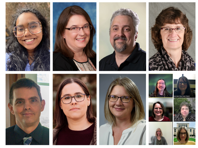 photo collage of 13 individual photo portraits with 2 white men 10 white women 1 woman of color