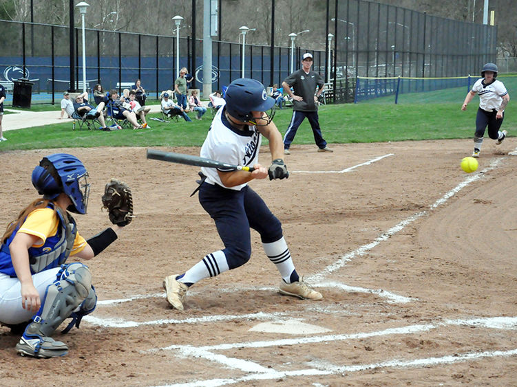 Penn State Altoona softball player Cameryn Feathers up at bat