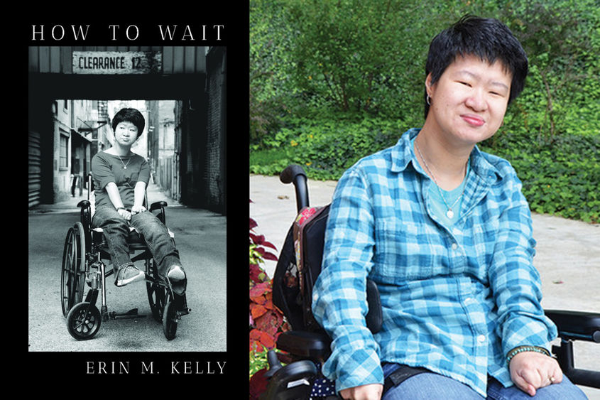 Erin Kelly and the cover of her chapbook, How to Wait