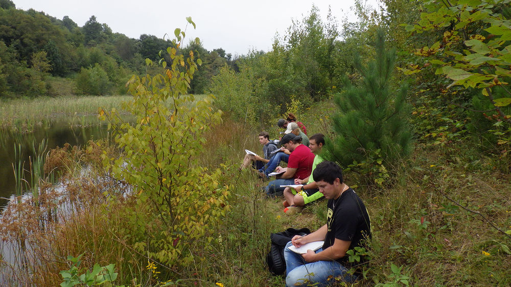 Students write while taking sights of nature