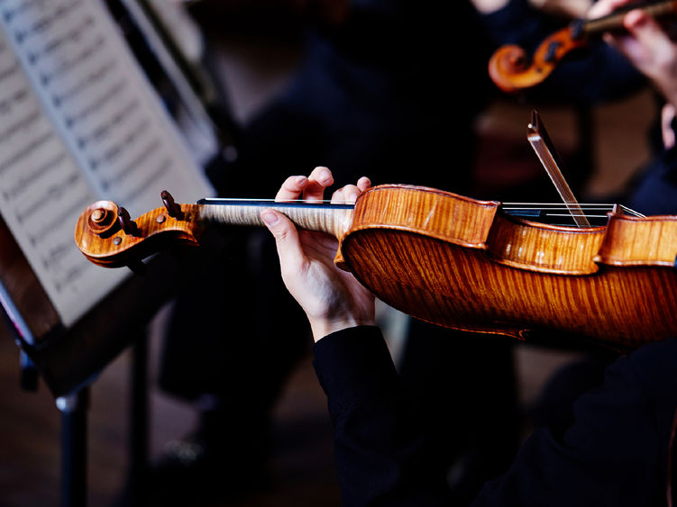 a violinist playing in an orchestra