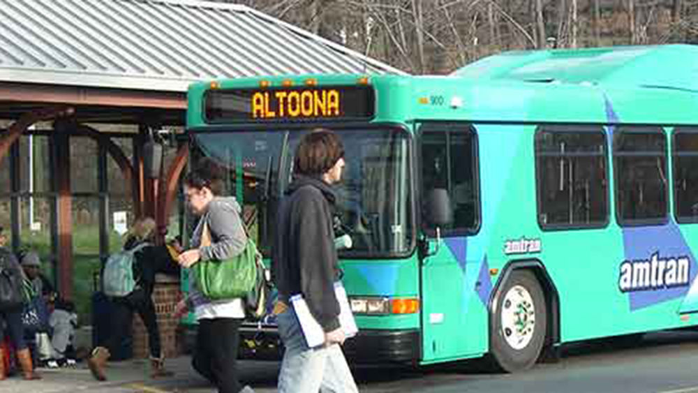 Amtran bus at Penn State Altoona bus shelter
