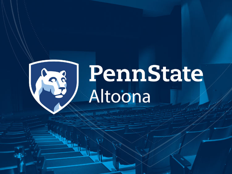 The Penn State Altoona logo on top of a photo of the theatre at Penn State Altoona.