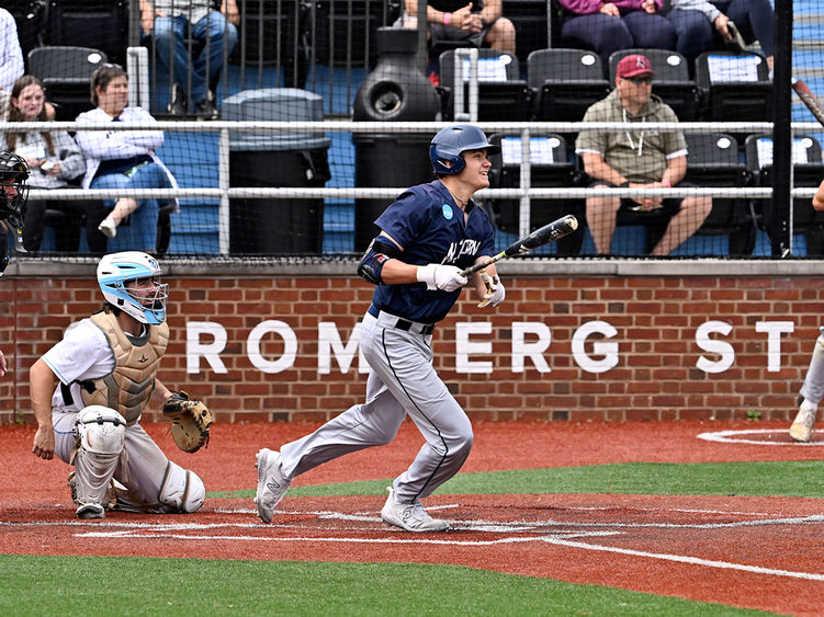 Penn State Altoona baseball player at bat during the NCAA finals