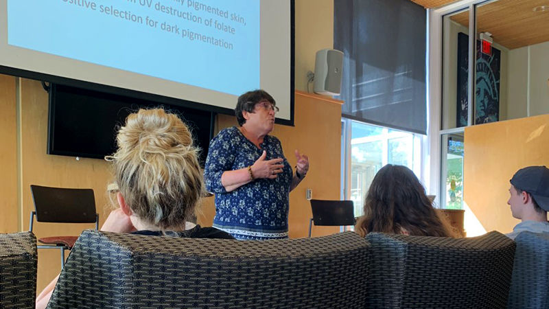 Esther Siegfried presenting on the science of race