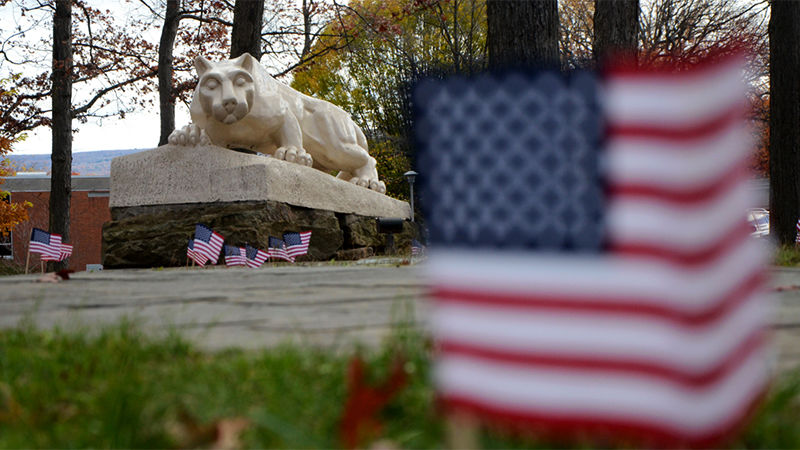 Altoona Lion Shrine with American flags