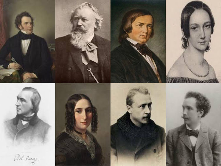 a collage of German composers known for writing Lieder