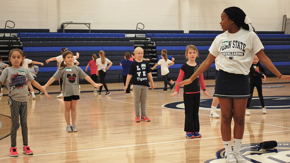 Penn State Altoona cheerleaders run a mini cheer clinic