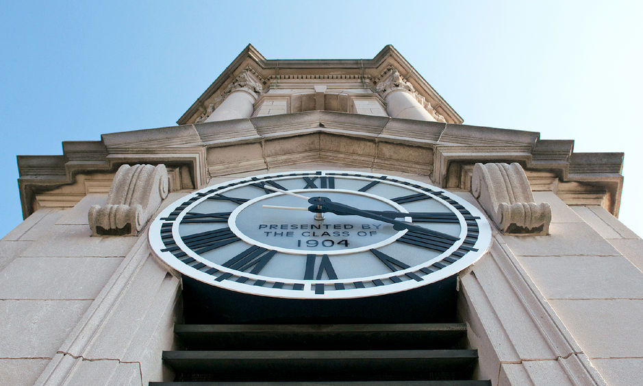 The clock in the bell tower of Penn State's Old Main building is a gift of the class of 1904