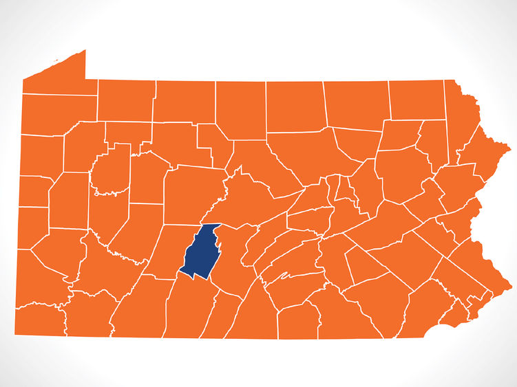 A map of Pennsylvania with Blair County highlighted in blue