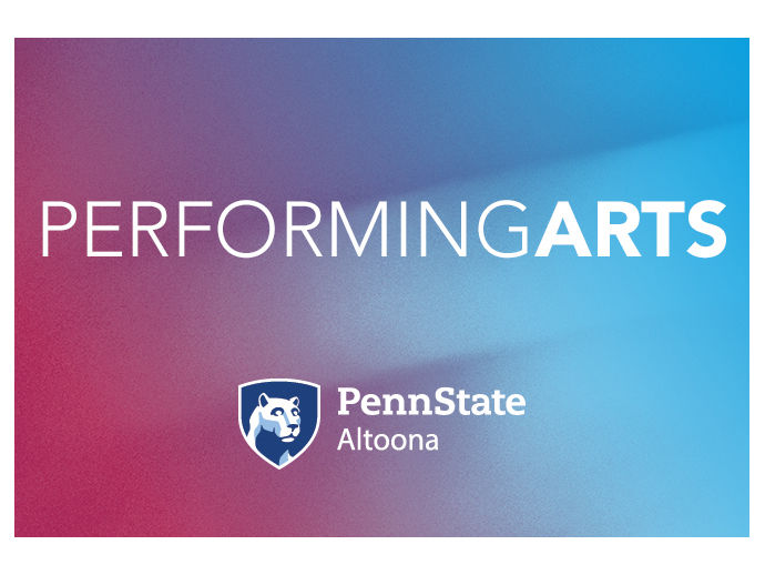 A blue and purple square reading Performing Arts at Penn State Altoona