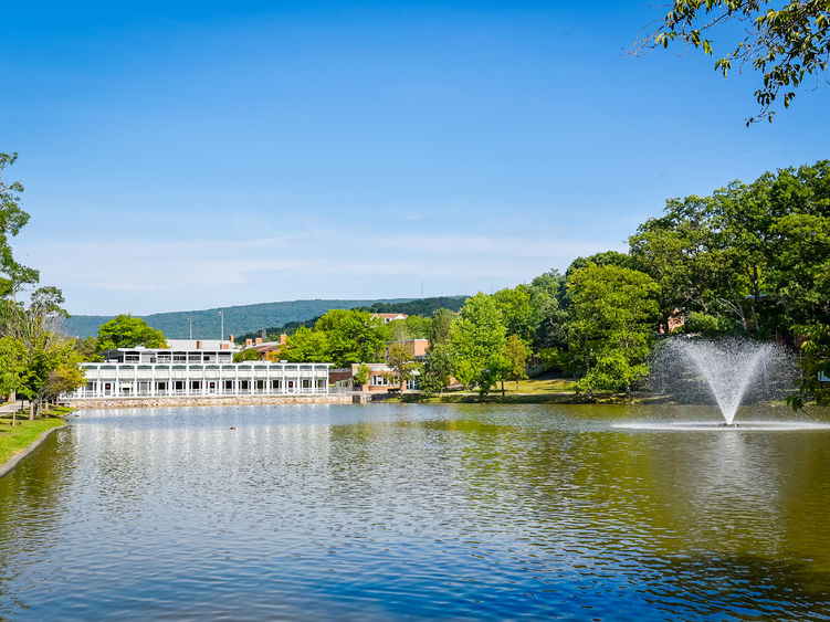 Penn State Altoona's Slep Student Center, overlooking the campus's reflecting pond