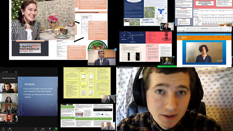 A collage of students offering virtual presentations during the fall 2020 Student Showcase