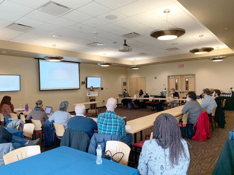 Audience members attend fall 2021 English Senior Seminar presentations